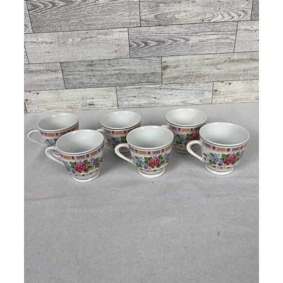 Demitasse Cups & Saucers Set Of 6 Pink Floral Porcelain Vintage Made In China - Picture 8 of 12